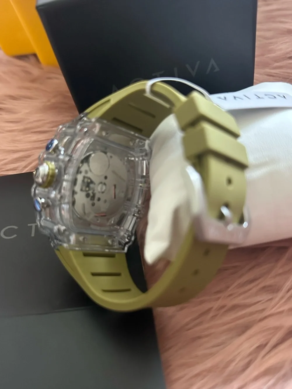 Activa X by Invicta Olive Green Clear-Bezel Chronograph Skeleton D (ACW2305-009)